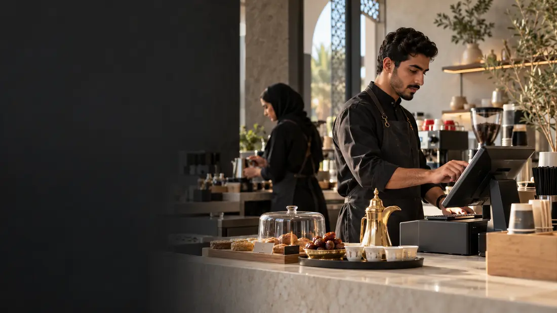 Point-of-sale environment illustrating connected counter operations